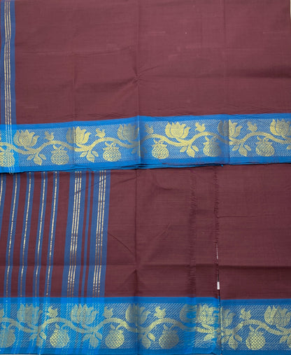 Chettinad Cotton Saree Magenta Colour with Sky Blue Border