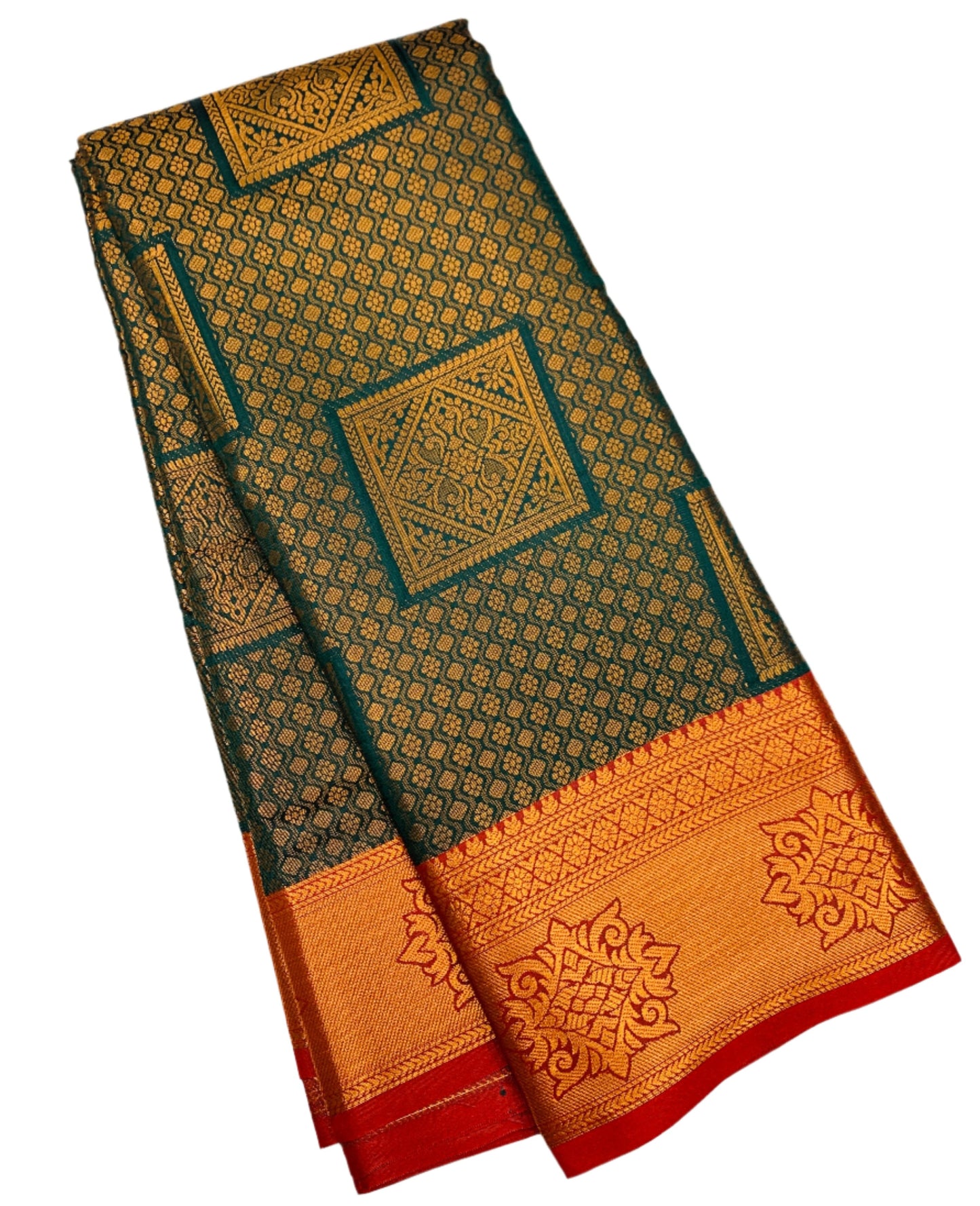 Art Silk Saree Green Colour with Red Border