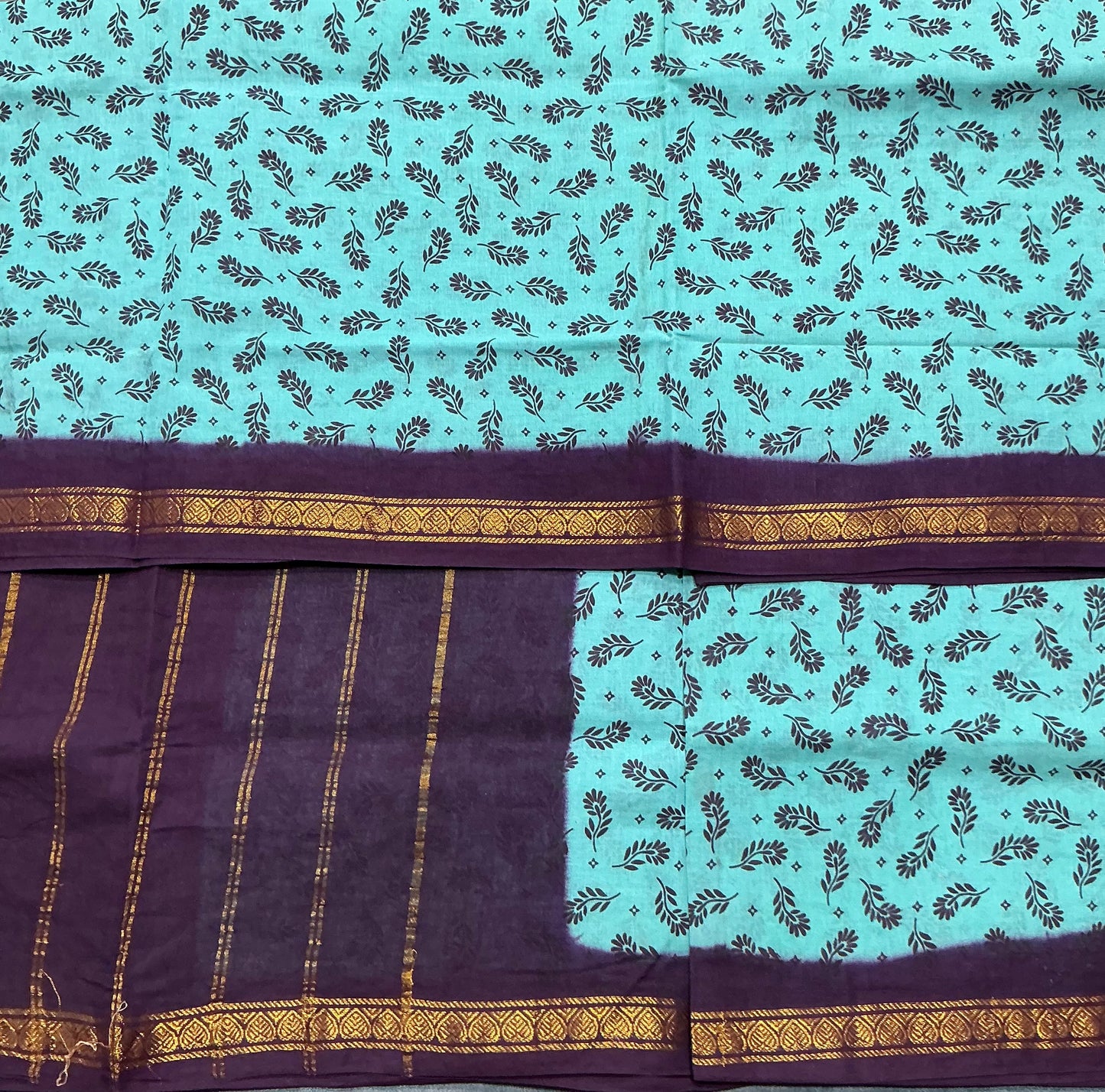 Chettinad Sungudi Cotton Sapphire Colour with Brown Colour Border