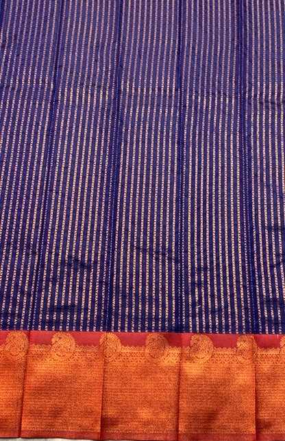 Navy Blue Art Silk Saree Colour with Maroon Border