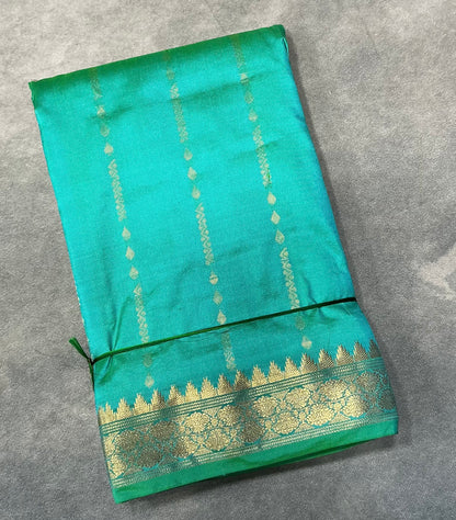Pure Kanchipuram Silk Saree Sapphire Colour with Golden Border