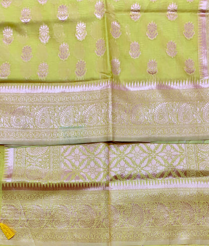 Banaras Katan Saree Yellow Colour with Katan Work Border