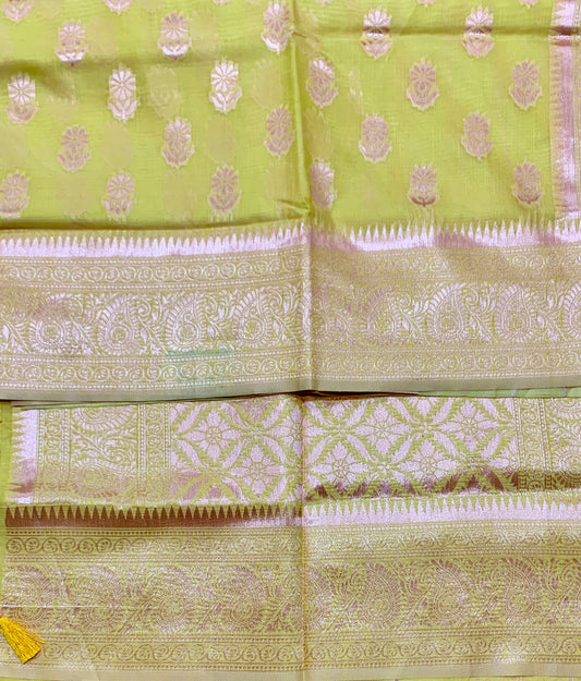 Banaras Katan Saree Yellow Colour with Katan Work Border