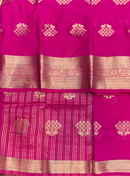 Crepe Saree Pink Colour with Sliver Zari work Border