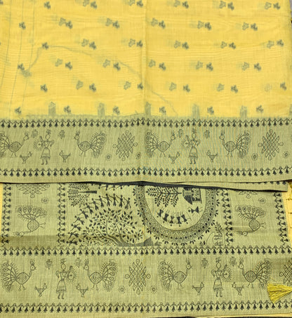 Banaras Katan Saree Yellow Colour with Katan Work Border