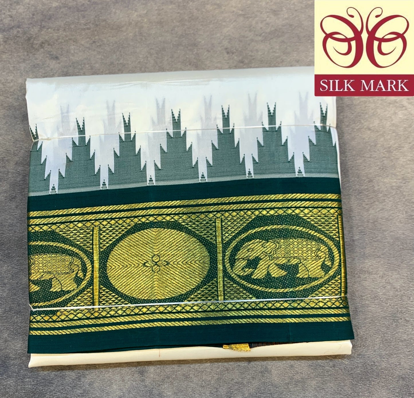 6 Mulam Silk Pooja Towel White Colour with Ganga Jamuna Korvai Border( Pre Order Available)