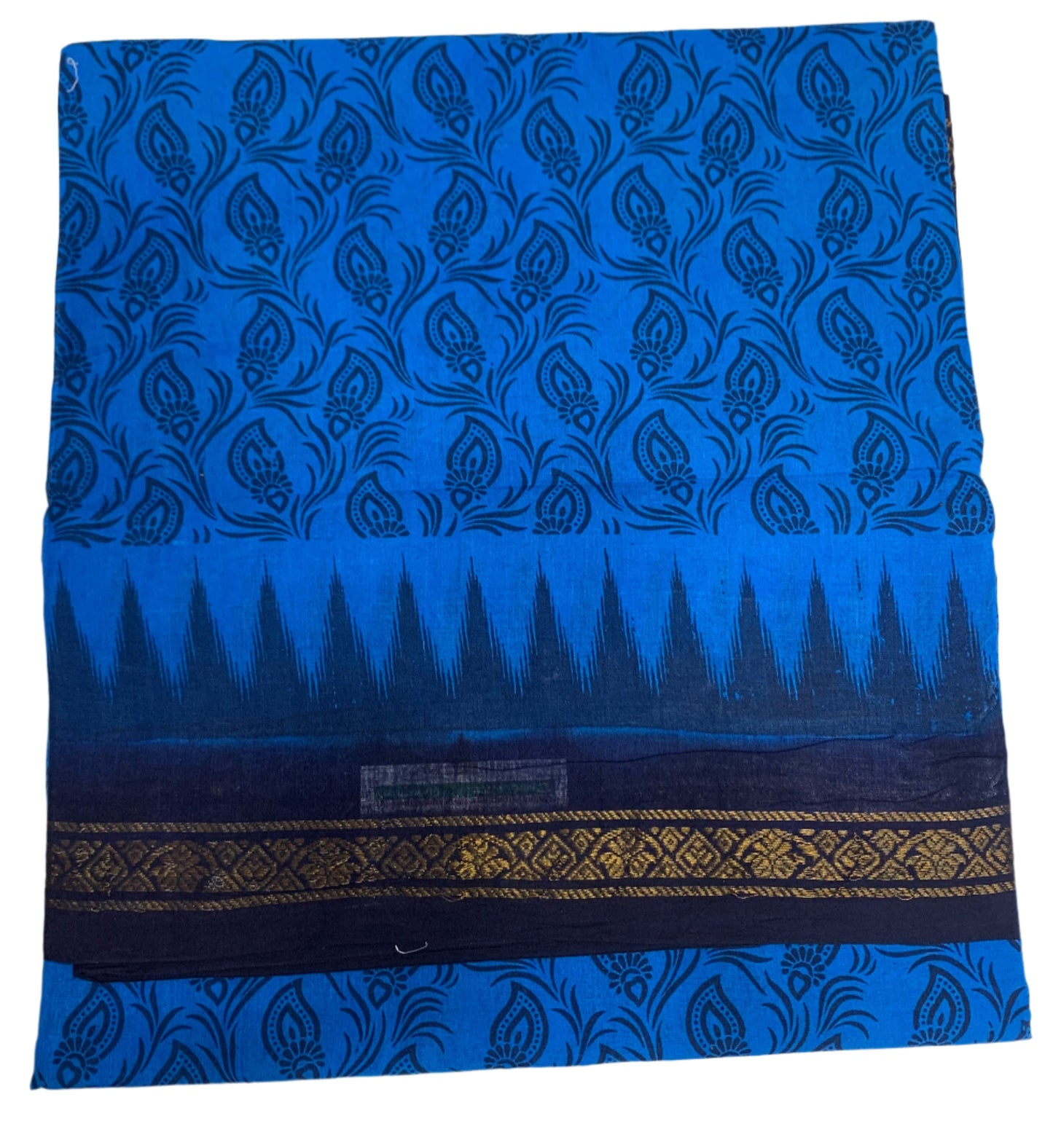 Chettinad Sungudi Cotton Azure Blue Colour with Navy Blue Border