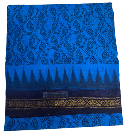 Chettinad Sungudi Cotton Azure Blue Colour with Navy Blue Border