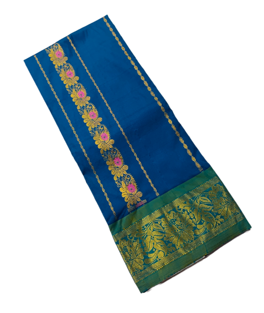 Blue shade Semi Silk  Kids Pattu Pavadai with contrast border for age 5 to 10