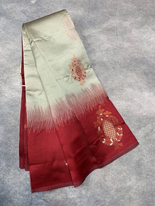 Ivory Colour Art Silk Saree with Maroon Border
