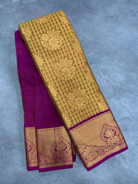 Vegan Silk Saree Mustard Colour with Pink and Copper Border