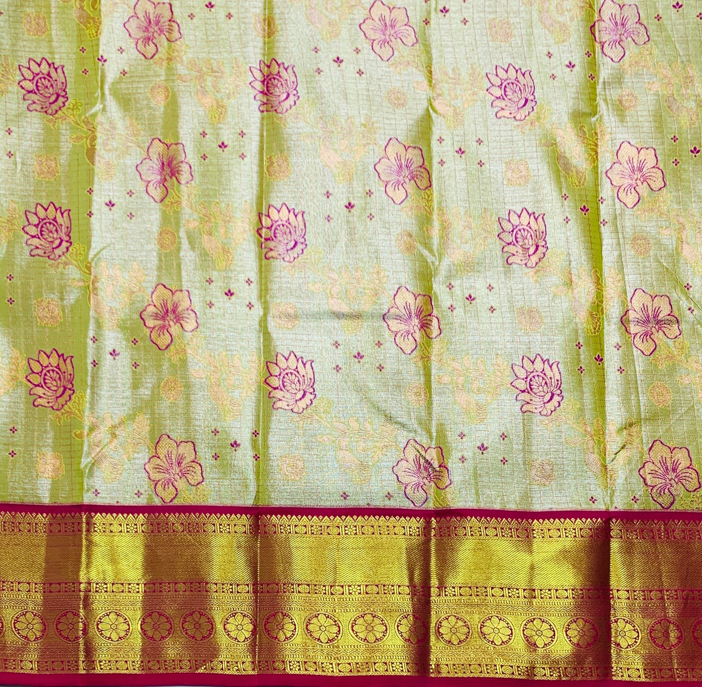 Light Elaichi Green Shade Vegan Silk Kids Pattu Pavadai with Contrast border for age 2 to 5