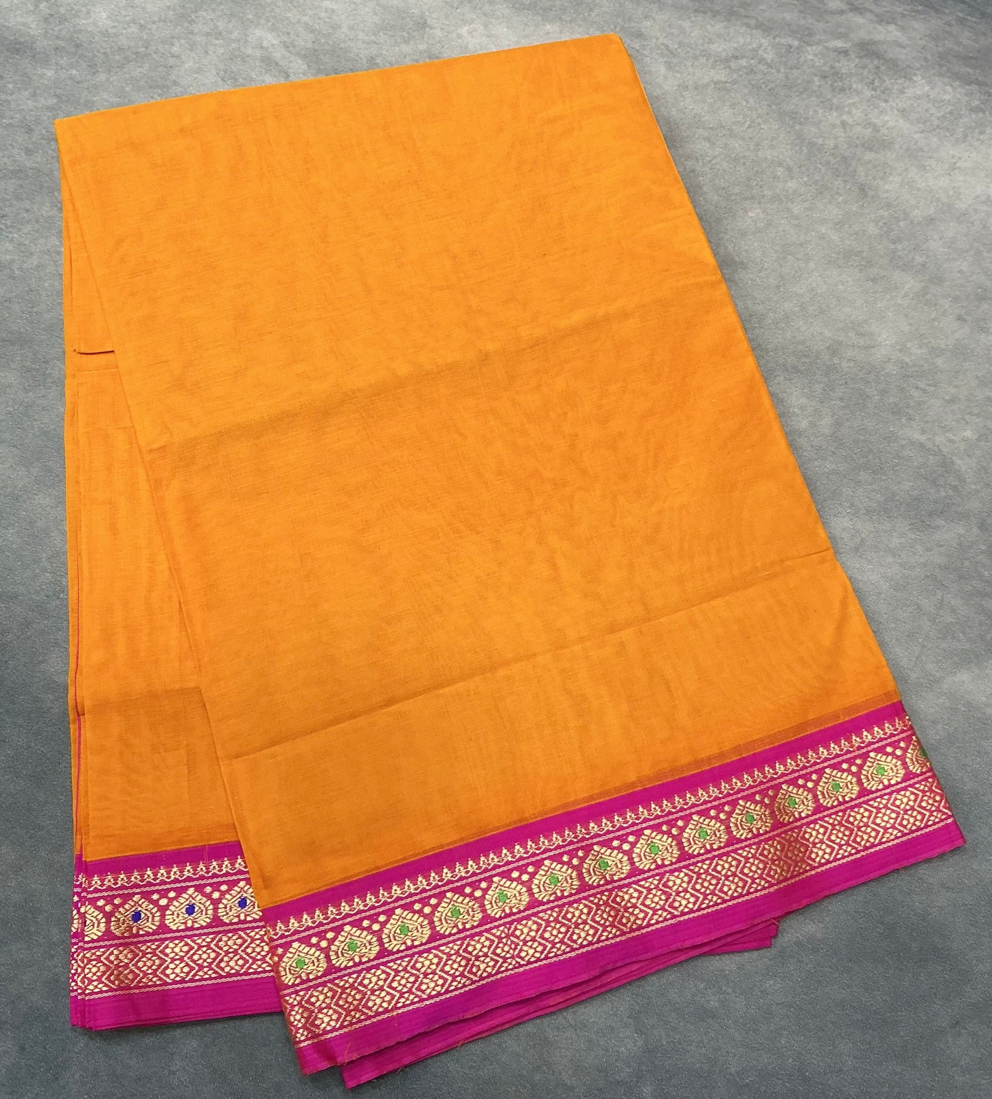 Chettinad Cotton Saree Mango Yellow Colour with Pink Colour with Thread Work Border