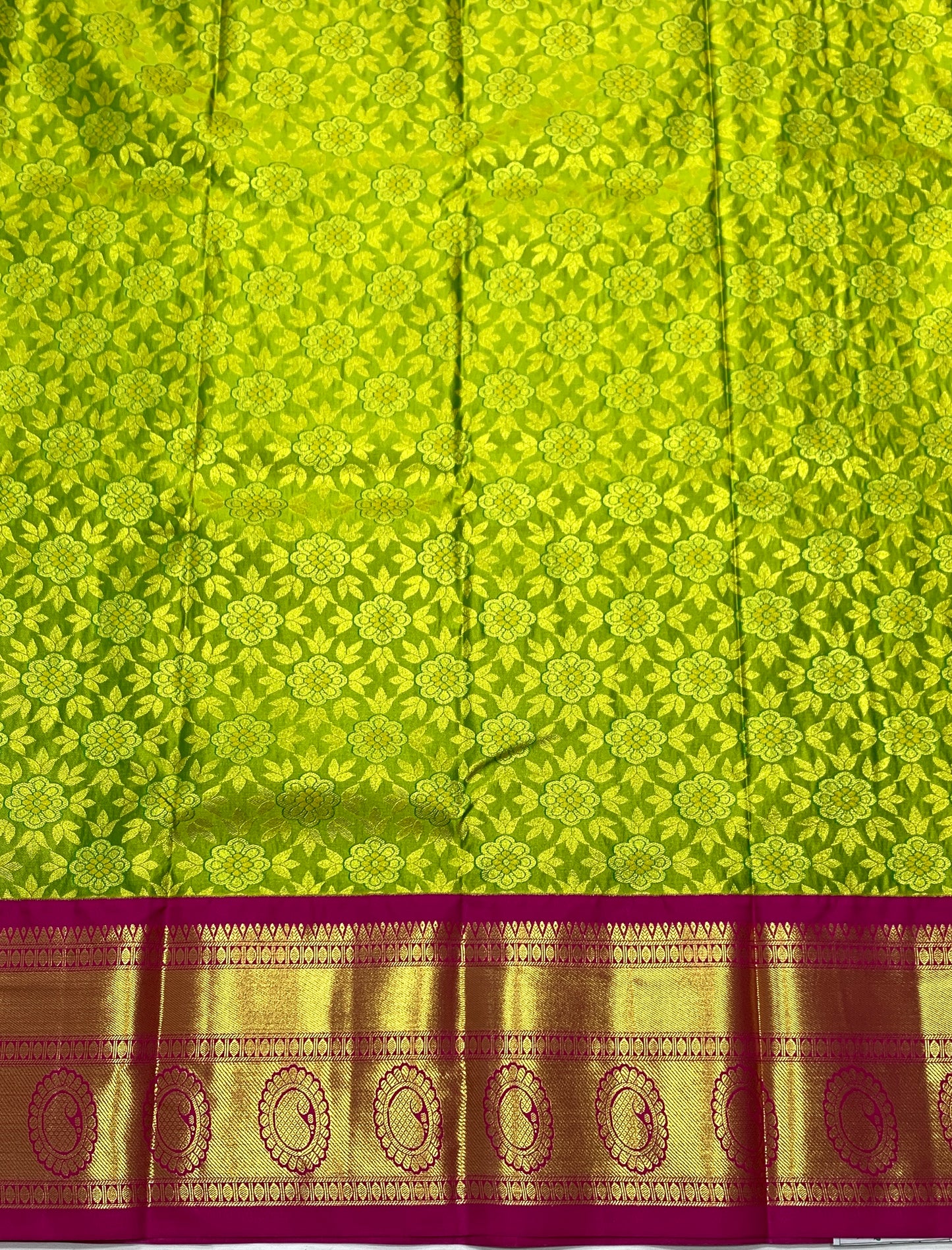 Lime Green shade Vegan Silk Kids Pattu Pavadai with Contrast border for age 5 to 10