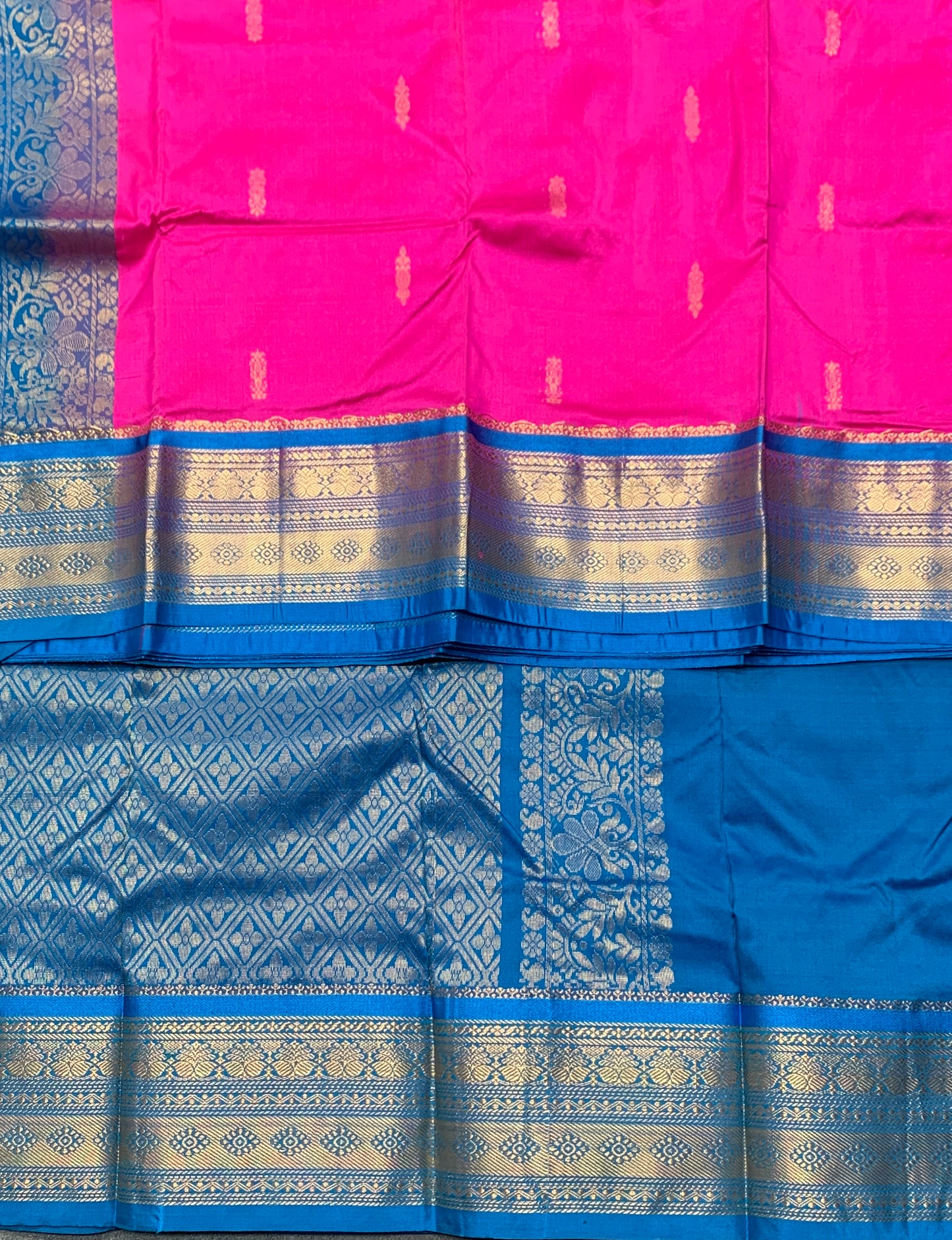 Pure Kanchipuram Silk Pink Colour with Sky Blue Border