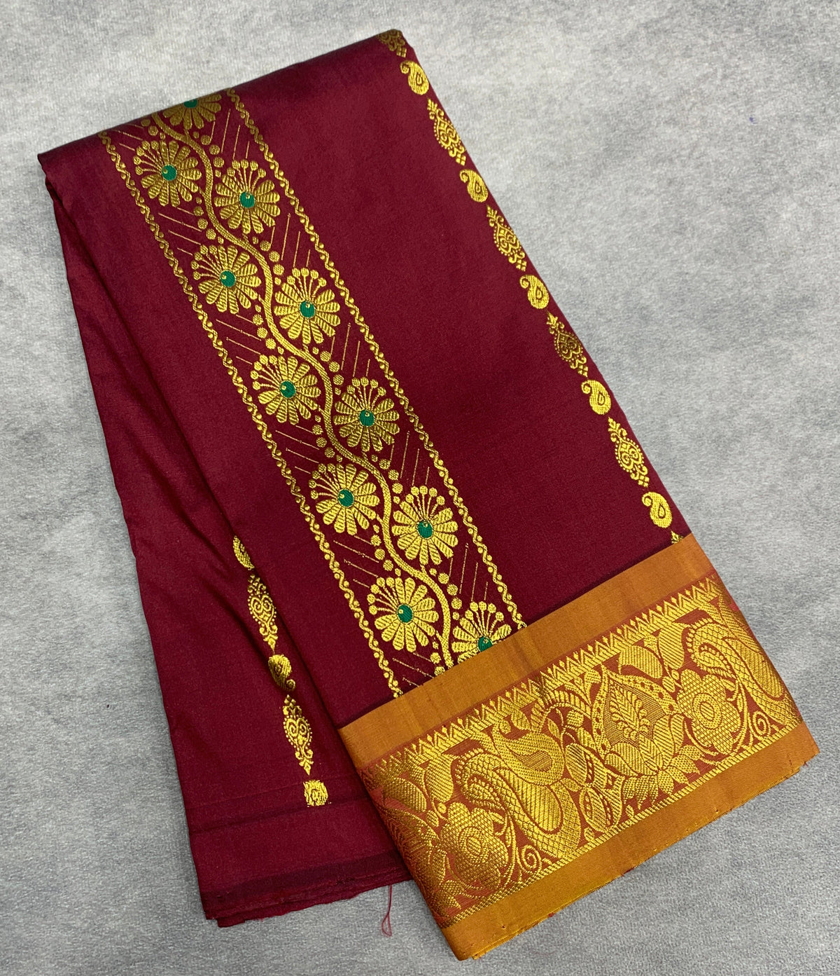 Brown Shade Semi Silk Kids Pattu Pavadai with Contrast border for Age 2 to 5 Years