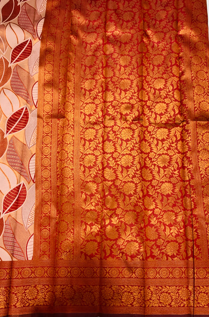 Art Silk Saree Maroon Colour with Leaf Design