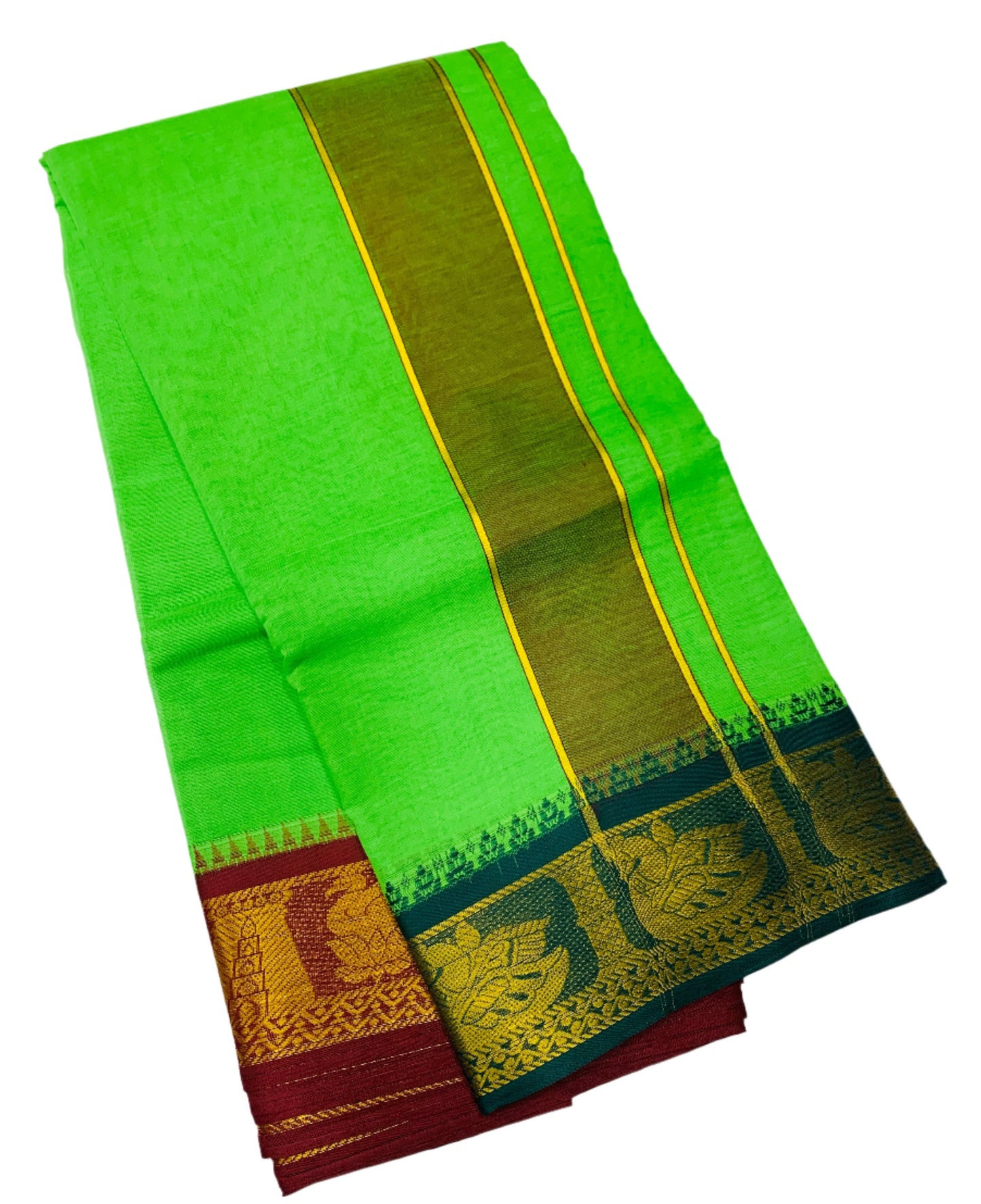 9X5 Cotton Dhoti Light Green Colour with Green and Maroon Border