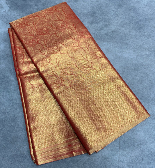 Fancy Tissue Saree Orange Colour with Self Design Border
