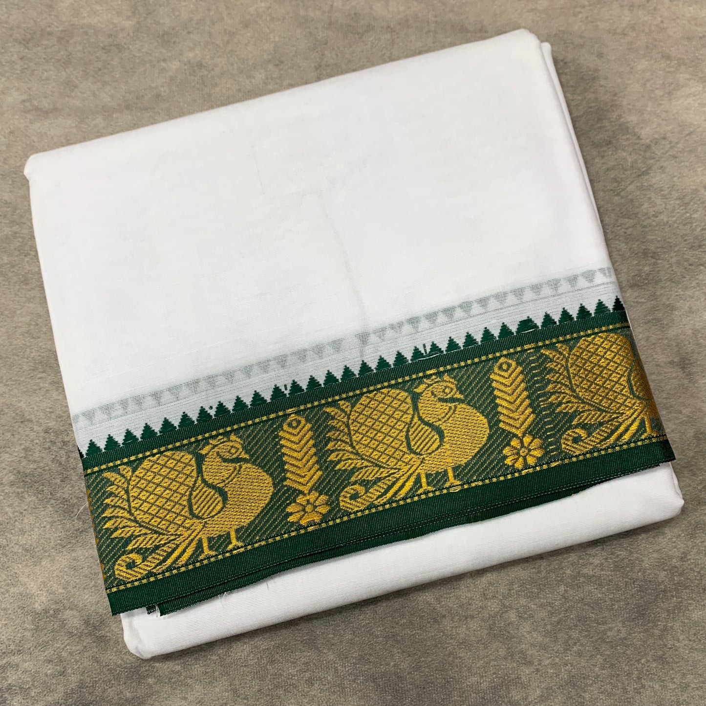 9X6 Cotton Dhoti White Colour with Green and Maroon Border with Angavastram