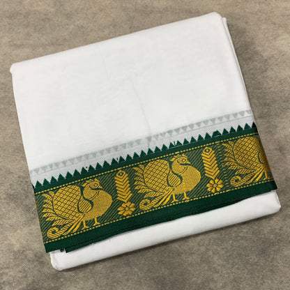 9X6 Cotton Dhoti White Colour with Green and Maroon Border with Angavastram