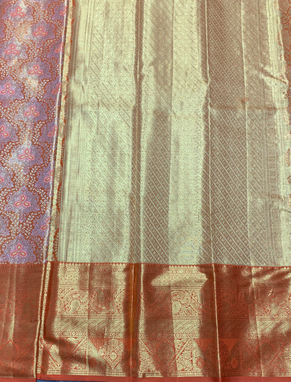 Golden Orange Colour Soft Kanchi Tissue Pattu Saree with Large Orange Border