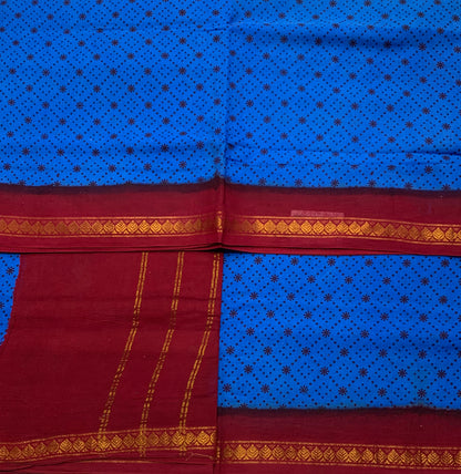 9 yards Cotton Saree Sky Blue Colour with Maroon Border