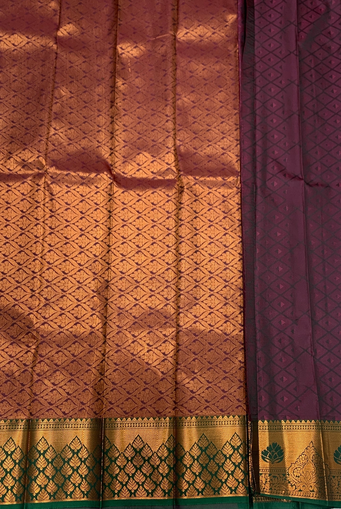 Vegan Silk Saree Pink Colour with Copper and Green Border