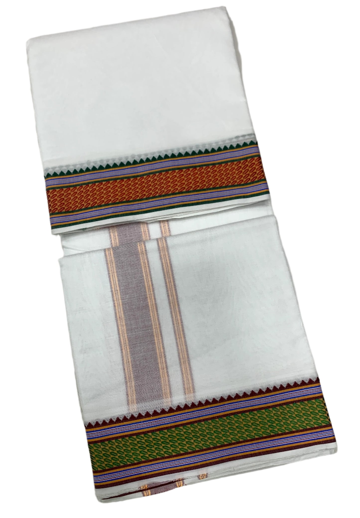 10X6 Cotton Dhoti White Colour with Red and Green Border