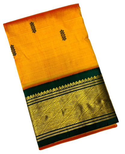 Pure Kanchipuram Silk Mango Yellow Colour with Green Border