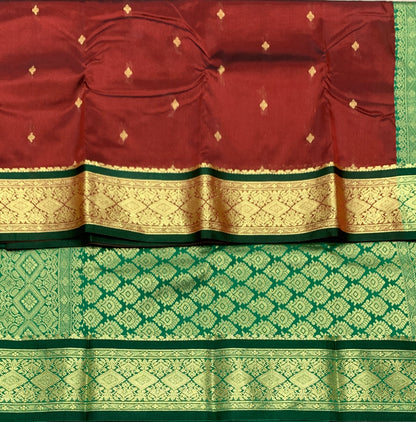 Brown Colour Saree with Golden and Green Border