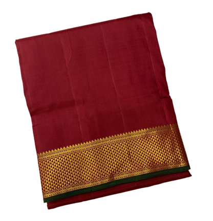 9 yards Pure Kanchipuram Silk Saree Maroon Colour with Golden Zari Border