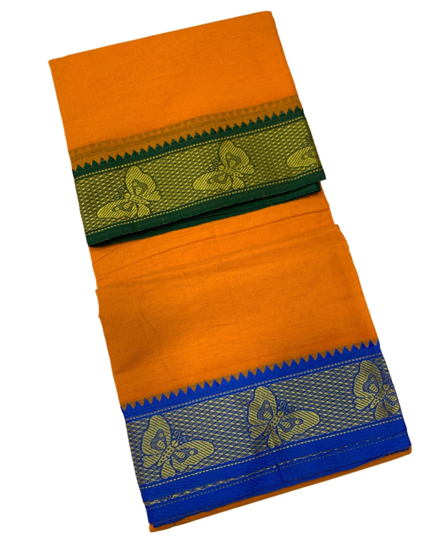 9X5 Cotton Dhoti Mango Yellow Colour with Green and Blue Border