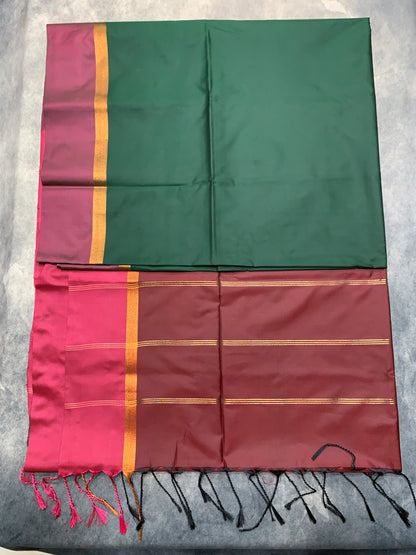 Art Silk Saree Green Colour with Magenta and Copper Border