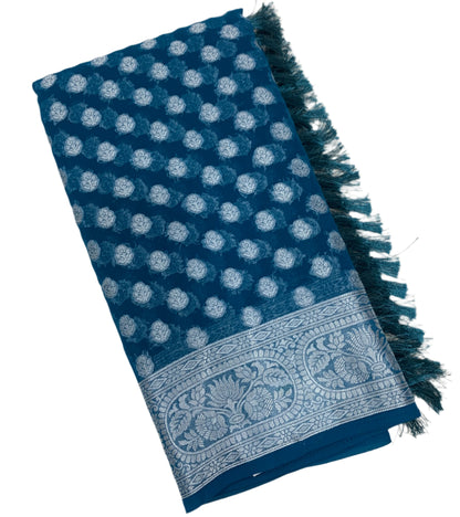 Georgette Saree Peacock Blue Colour