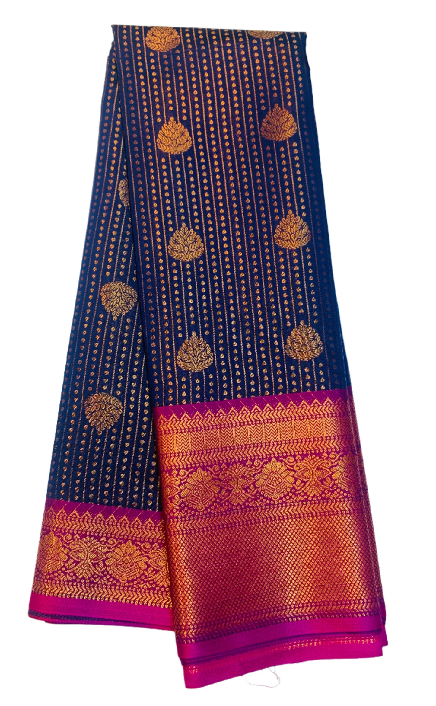 Vegan Lakshadeepam Silk Saree Navy Blue Colour with Copper Border