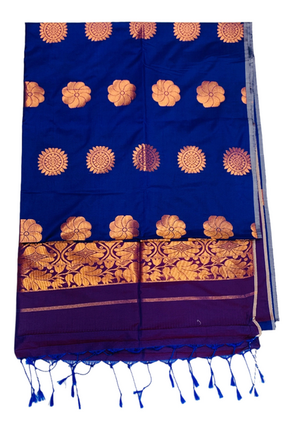 Soft Vegan Silk Saree Dark Blue shade with Floral Design