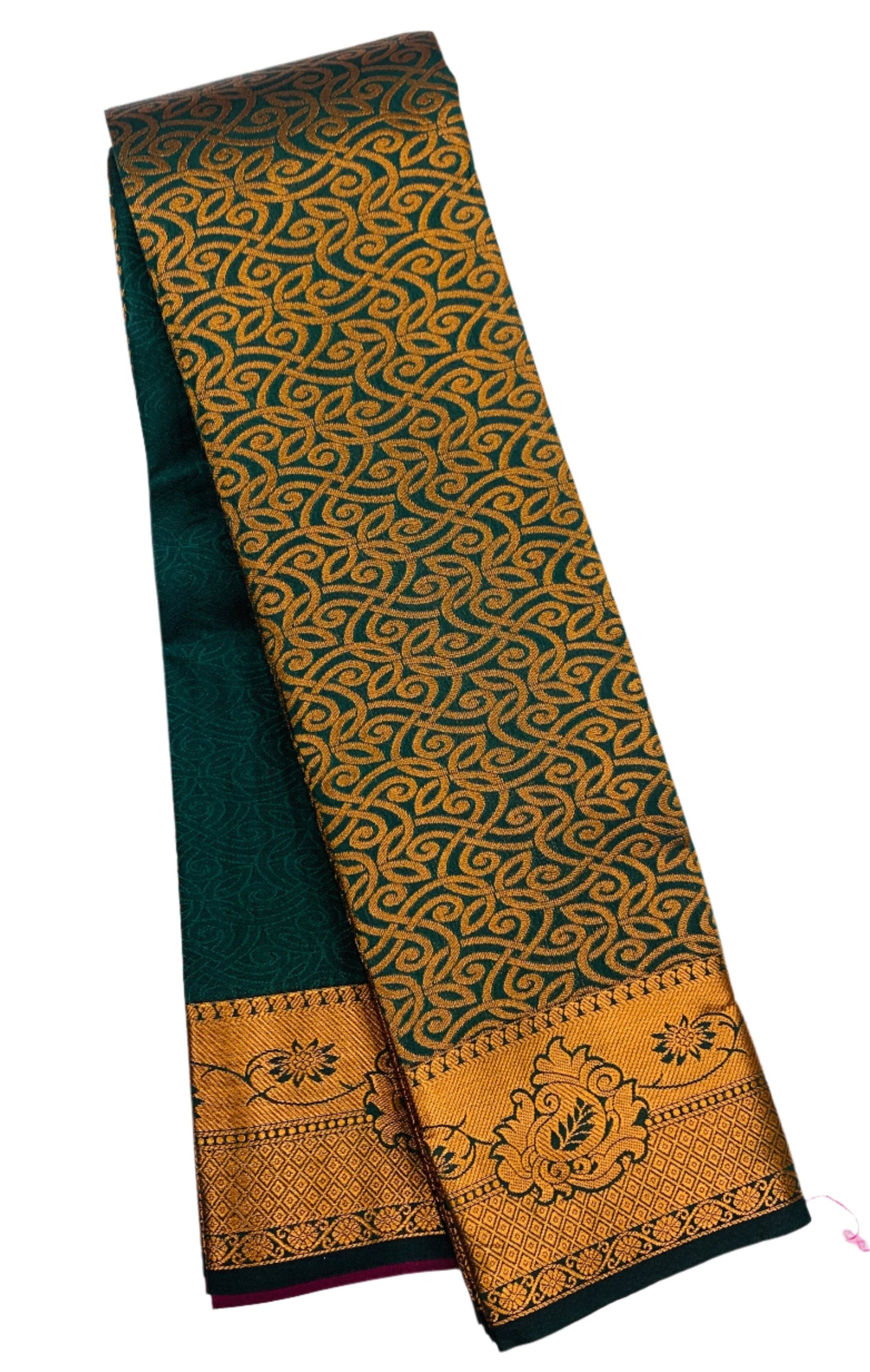 Vegan Silk Saree Green Colour with Copper Border