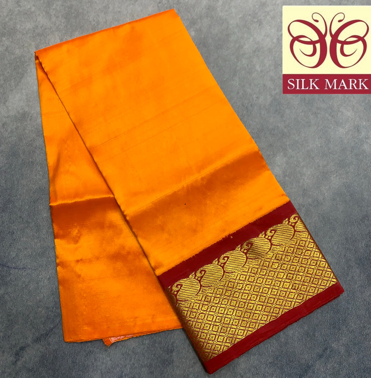 Mango Yellow Shade Pure Kanchipuram Silk Kids Pattu Pavadai with Contrast Border for age 2 to 5
