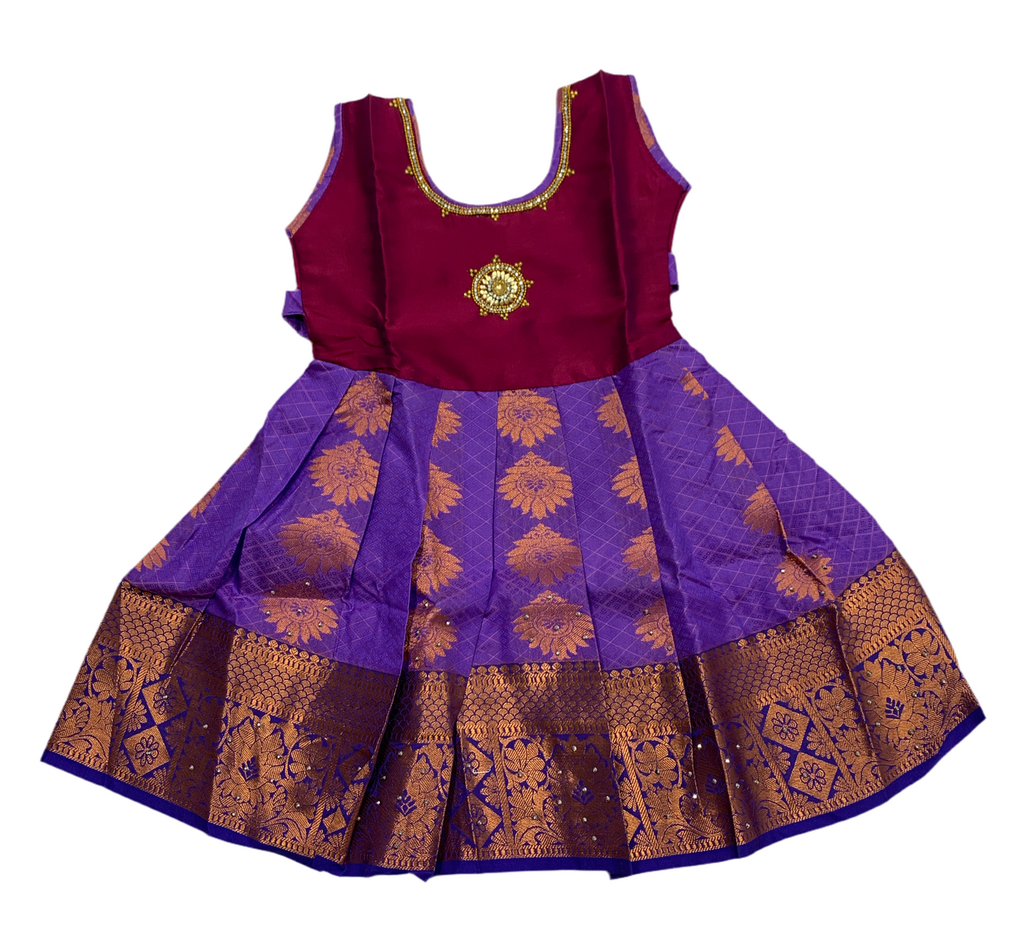 One Piece Ethnic Lehanga- Maroon & Lavender-1 Year Baby