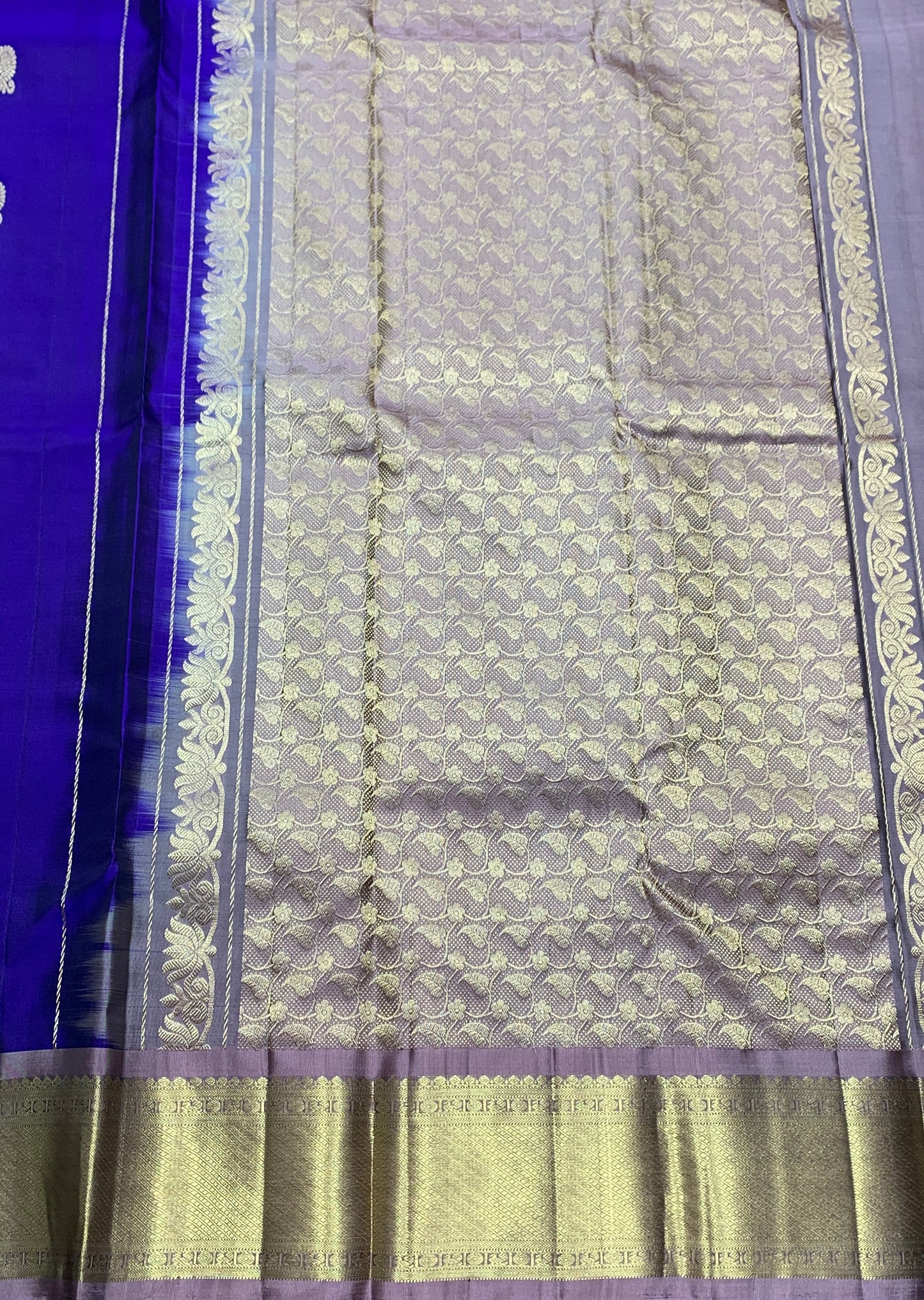 Pure Kanchipuram Silk Saree Blue Colour with Light Lavender Border