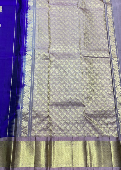 Pure Kanchipuram Silk Saree Blue Colour with Light Lavender Border