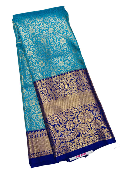 Sky Blue Colour Semi Silk Saree with Big Blue Border