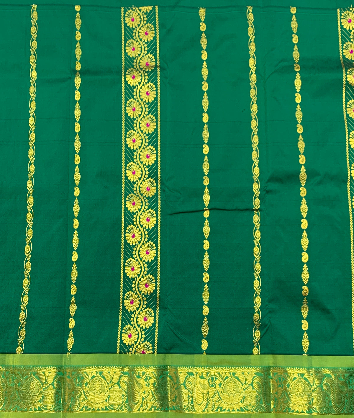 Emerald Green Shade Semi Silk Kids Pattu Pavadai with Contrast border for Age 2 to 5 Years