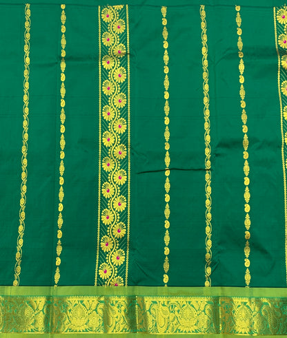 Emerald Green Shade Semi Silk Kids Pattu Pavadai with Contrast border for Age 2 to 5 Years