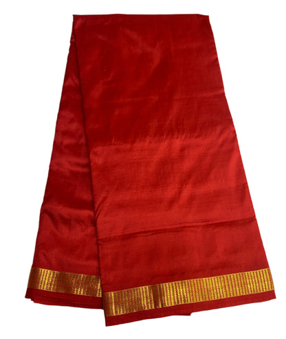 9 yards Pure Kanchipuram Silk Saree Red Colour with Golden Zari Border