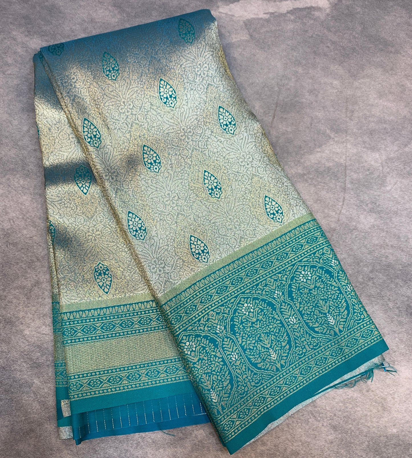 Fancy Tissue Saree Sapphire Golden Colour with Self Border