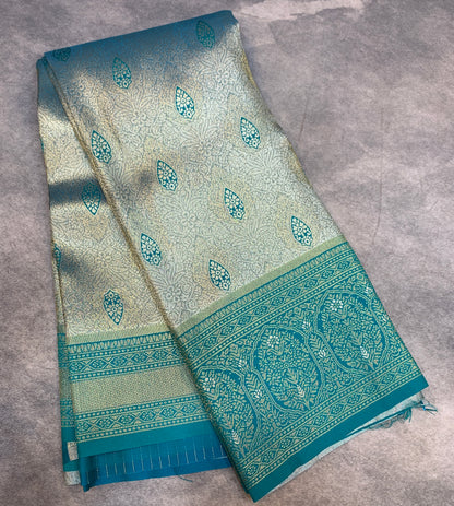 Fancy Tissue Saree Sapphire Golden Colour with Self Border