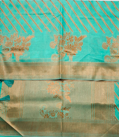 Banaras Katan Saree Sapphire Colour with Katan Work Border