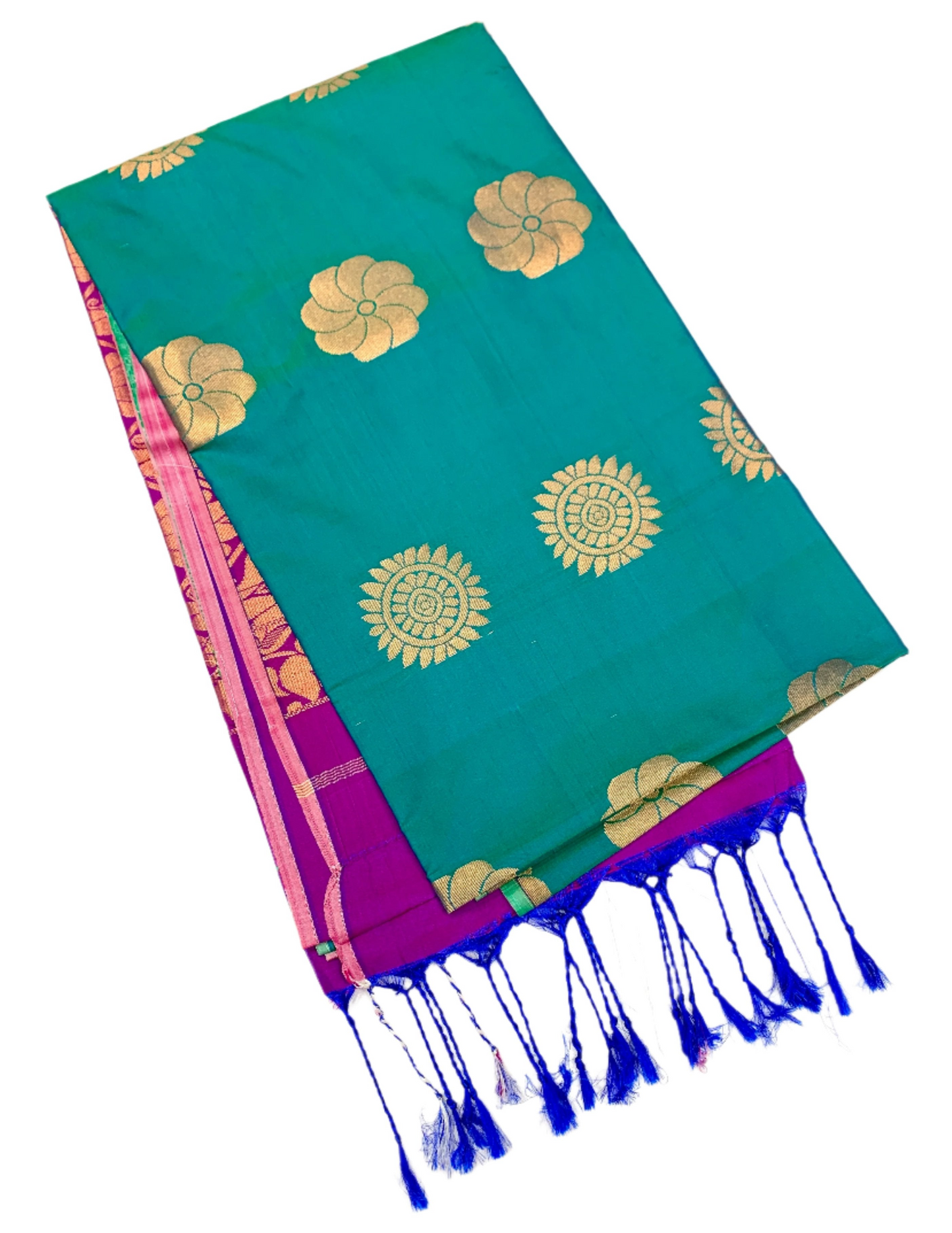 Soft Vegan Silk Saree Rama Blue shade with Floral Design